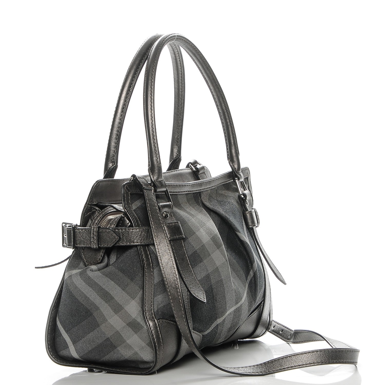 Burberry Shimmer Check Pilgrim Satchel Pewter 12 of 15