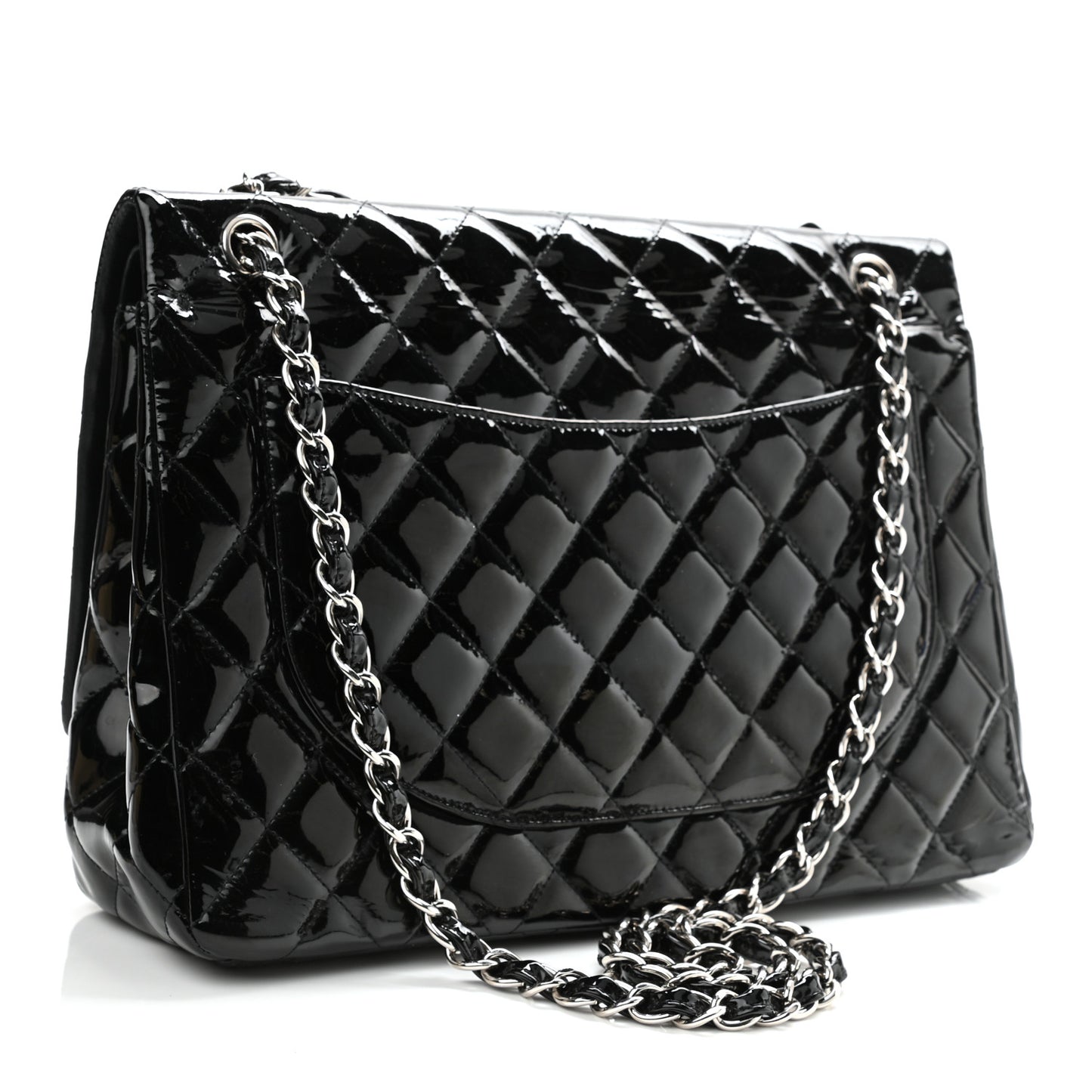 Patent Quilted Maxi Double Flap Black