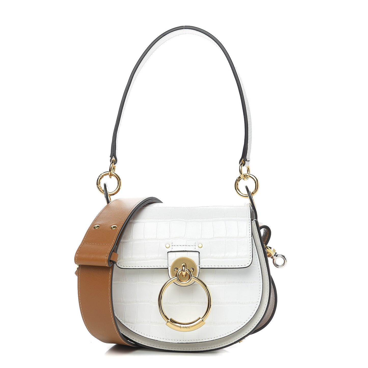 Calfskin Crocodile Embossed Small Tess Bag Brilliant White