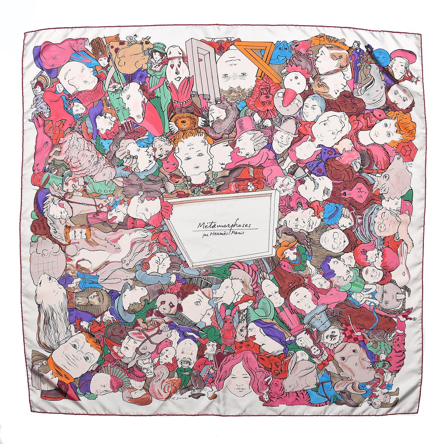 Hermes Silk Metamorphoses Par Paris Scarf 90 Rose Cendre Vert 1 of 6