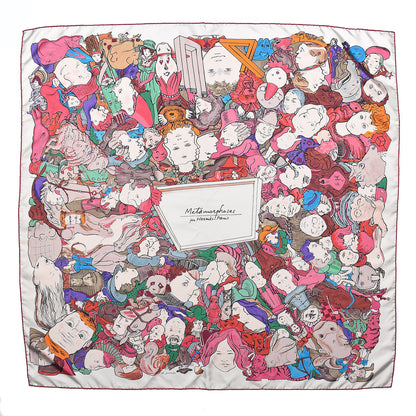 Hermes Silk Metamorphoses Par Paris Scarf 90 Rose Cendre Vert 1 of 6