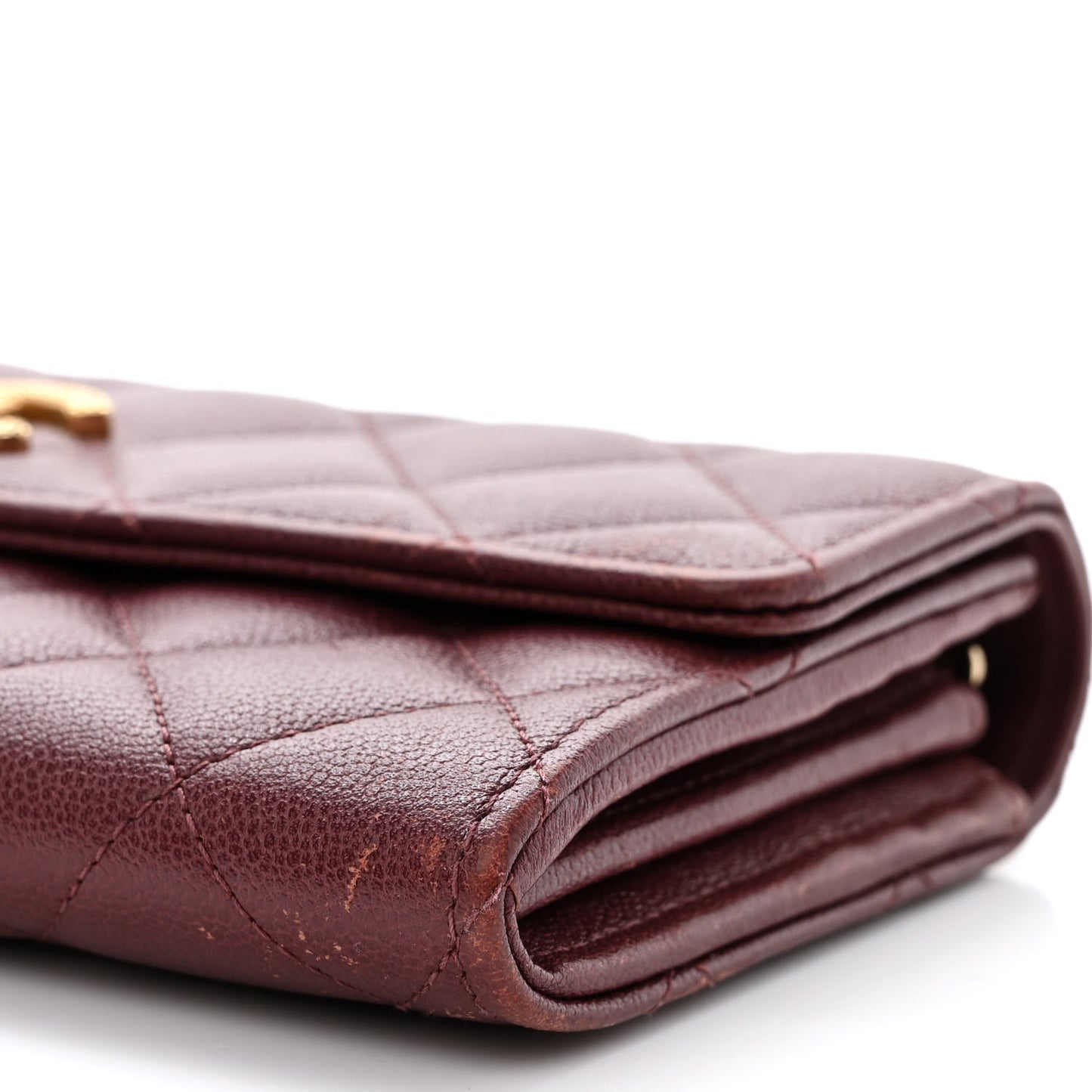 Caviar Quilted Studded CC Large Gusset Flap Wallet Burgundy