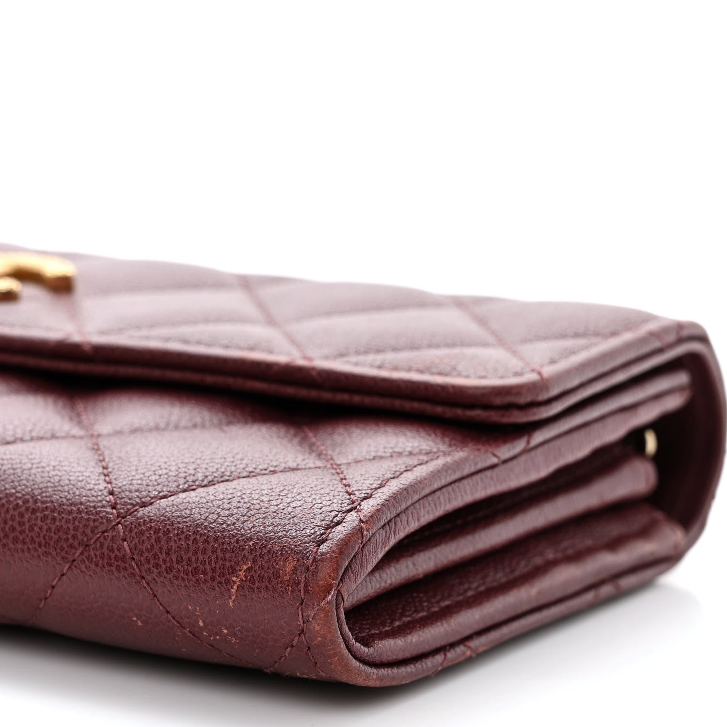 Chanel Caviar Quilted Studded CC Large Gusset Flap Wallet Burgundy 11 of 12