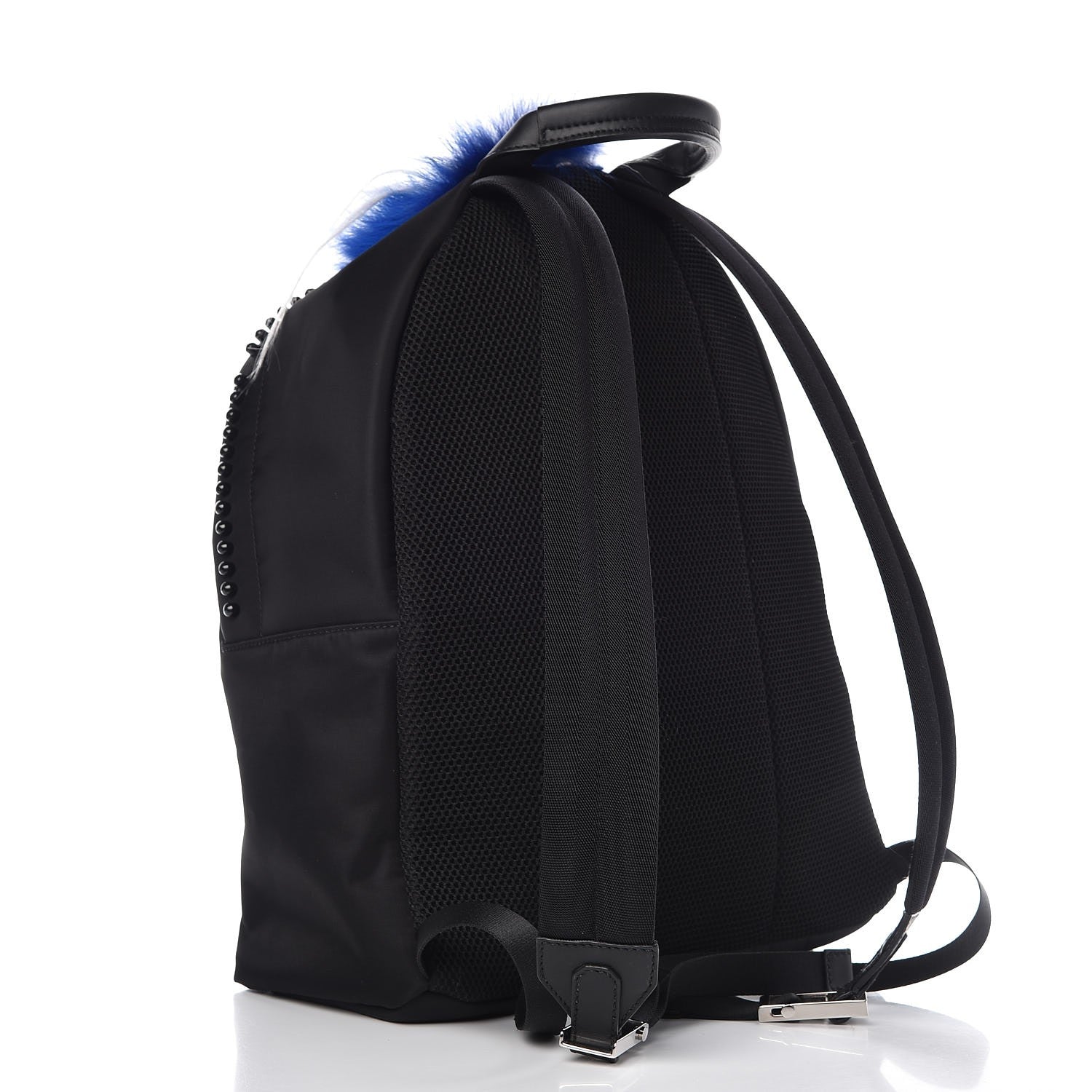 Fendi Nylon Vitello Century Mink Fox Goat Fur Studded Karlito Backpack Black Multicolor 3 of 10