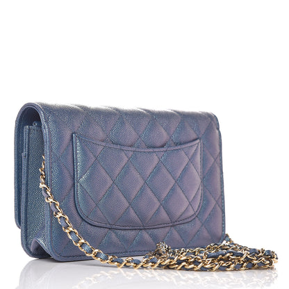 Chanel Iridescent Caviar Quilted Wallet On Chain WOC Dark Blue 3 of 11