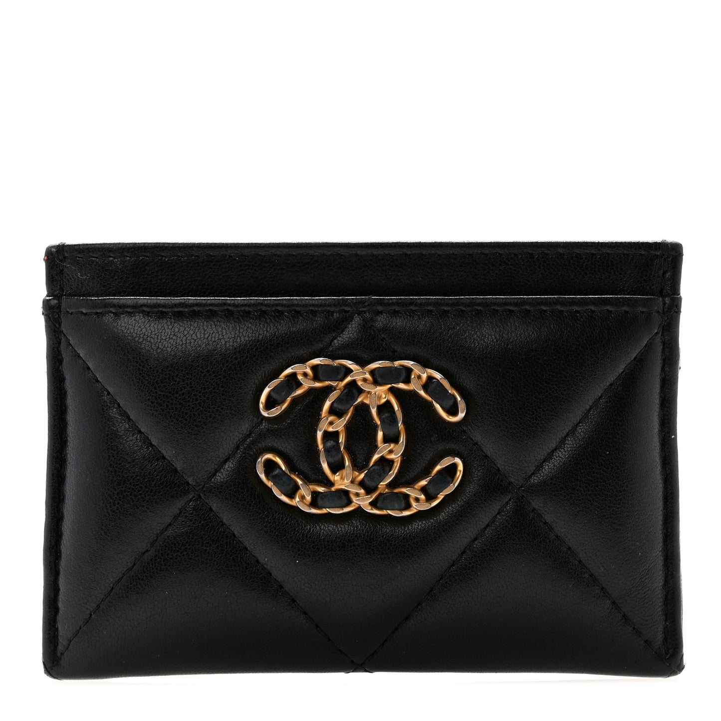 Lambskin Quilted Chanel 19 Card Holder Black