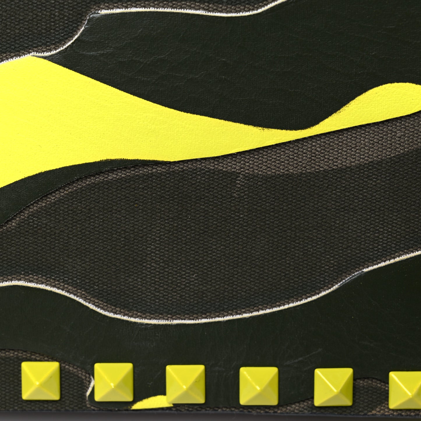 Nappa Canvas Camouflage Rockstud Wristlet Clutch Yellow Fluo Green