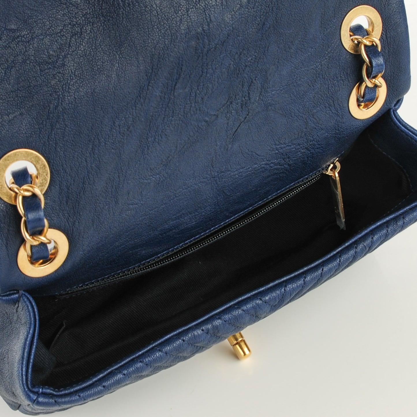 Lambskin Chevron Quilted Small Flap Navy Blue