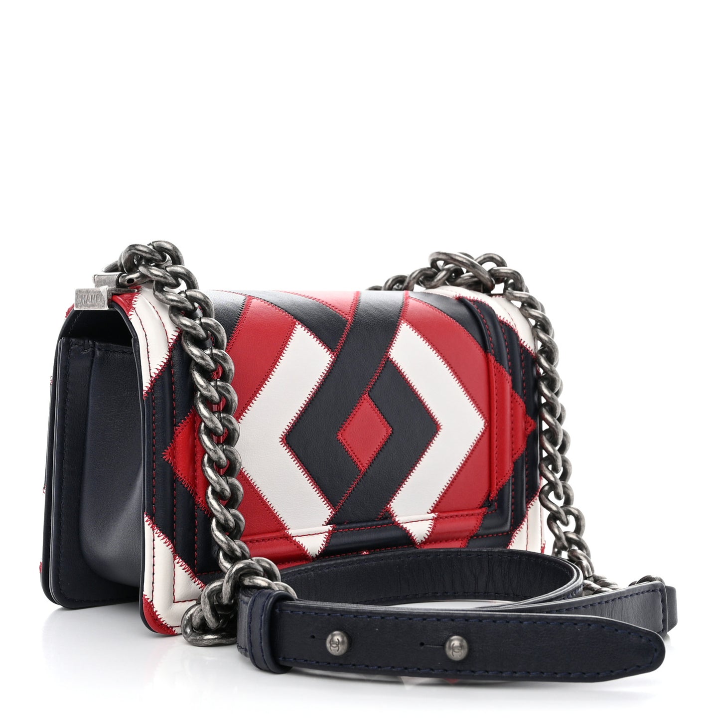 Printed Calfskin Small Boy Flap Red Blue White