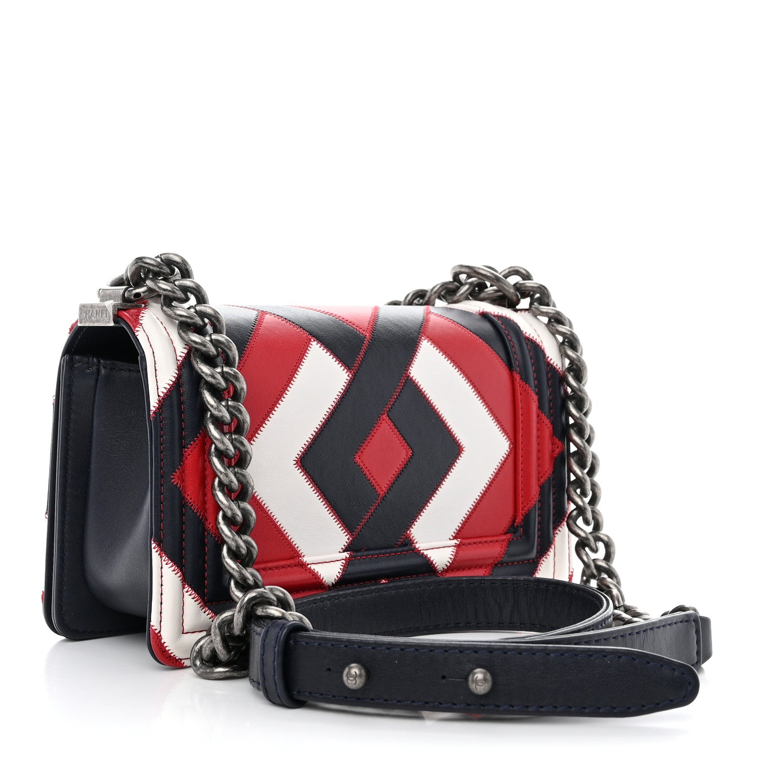 Chanel Printed Calfskin Small Boy Flap Red Blue White 3 of 10