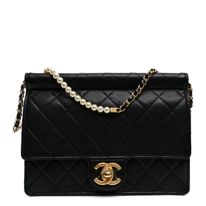 Chanel Lambskin Quilted Large Pearl Chain Flap Bag Black 1 of 10