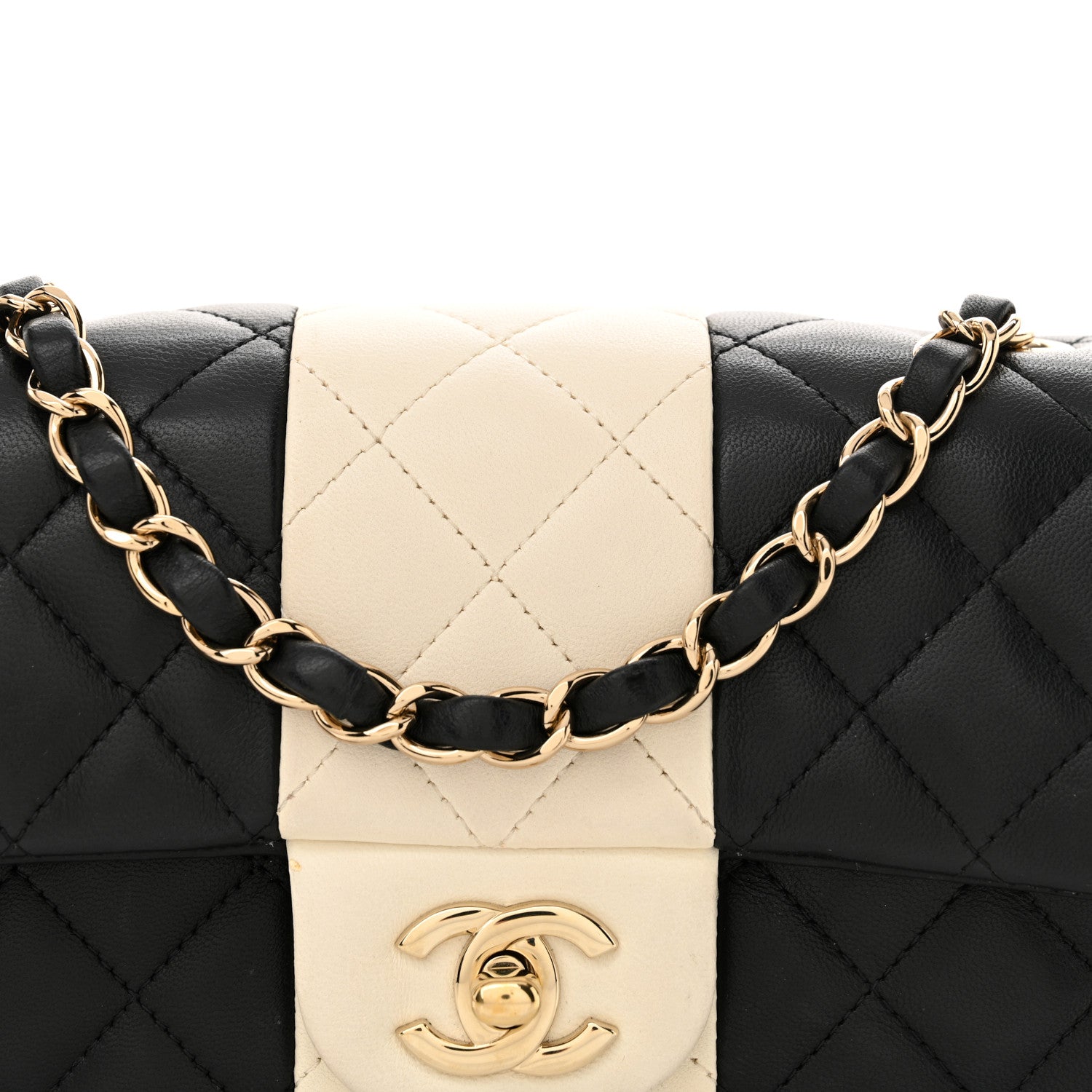 Chanel Lambskin Quilted Mini Rectangular Flap Black White 8 of 11