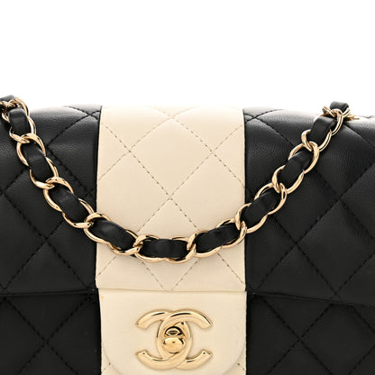 Chanel Lambskin Quilted Mini Rectangular Flap Black White 8 of 11