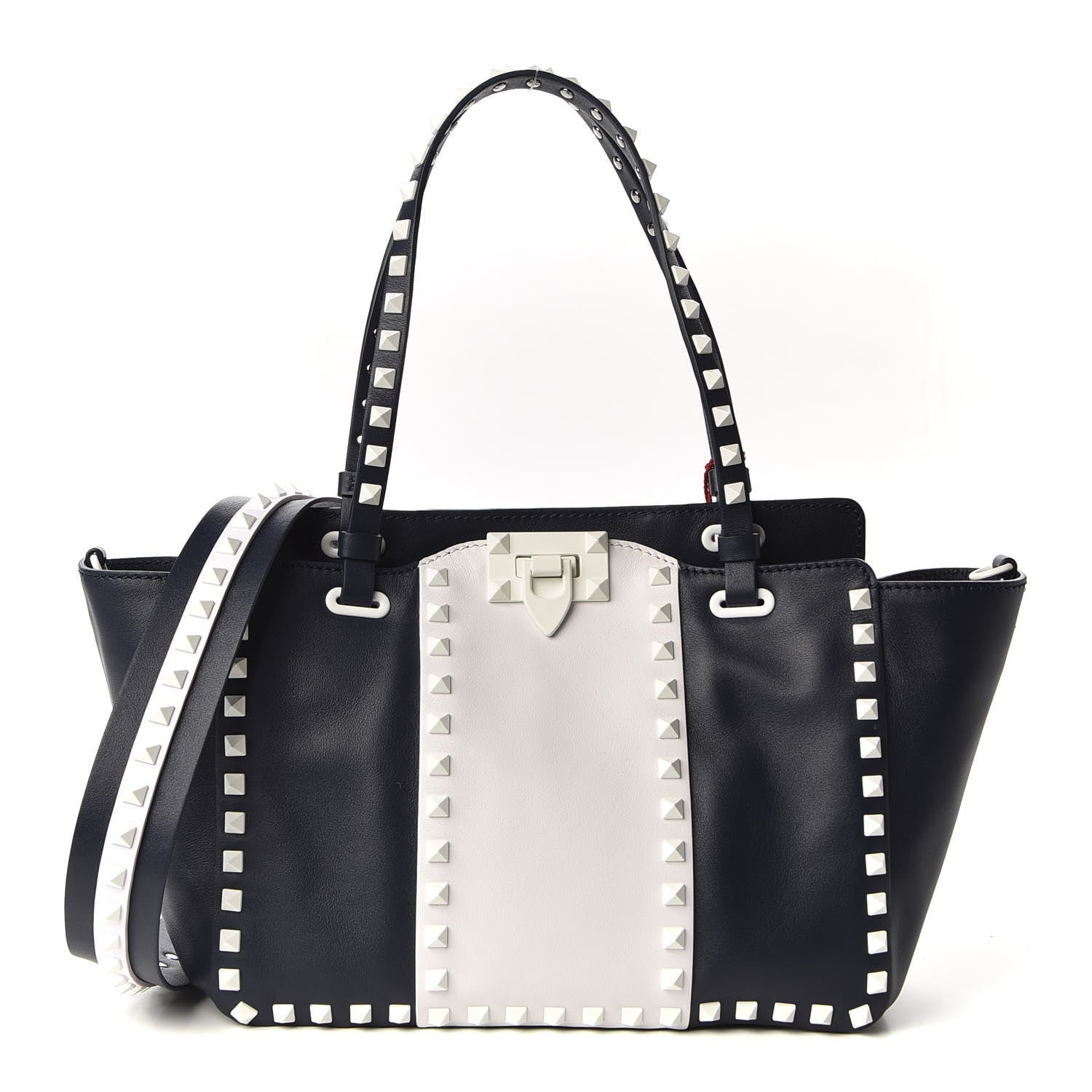 Valentino Garavani Vitello Colorblock Small Free Rockstud Tote Marine Optic White 1 of 8