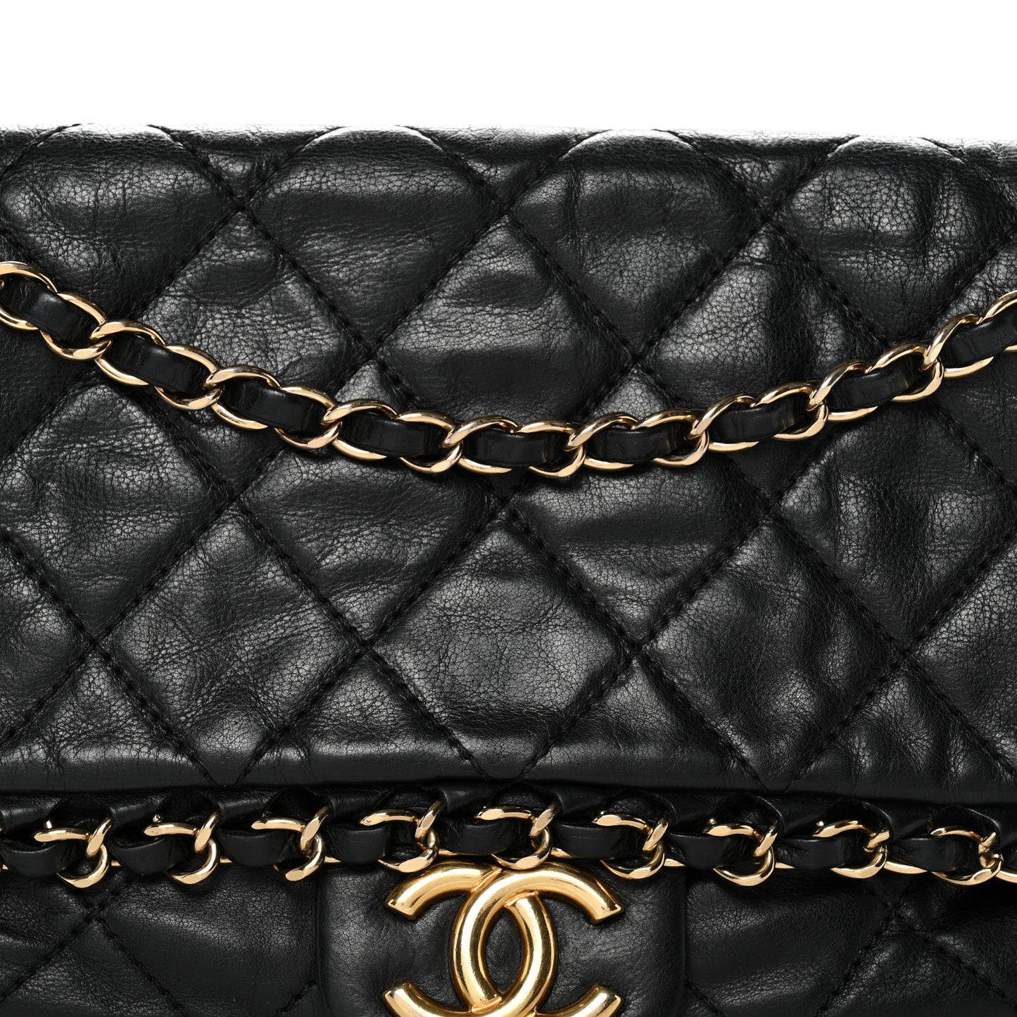 Calfskin Quilted Medium Chain Me Flap Black