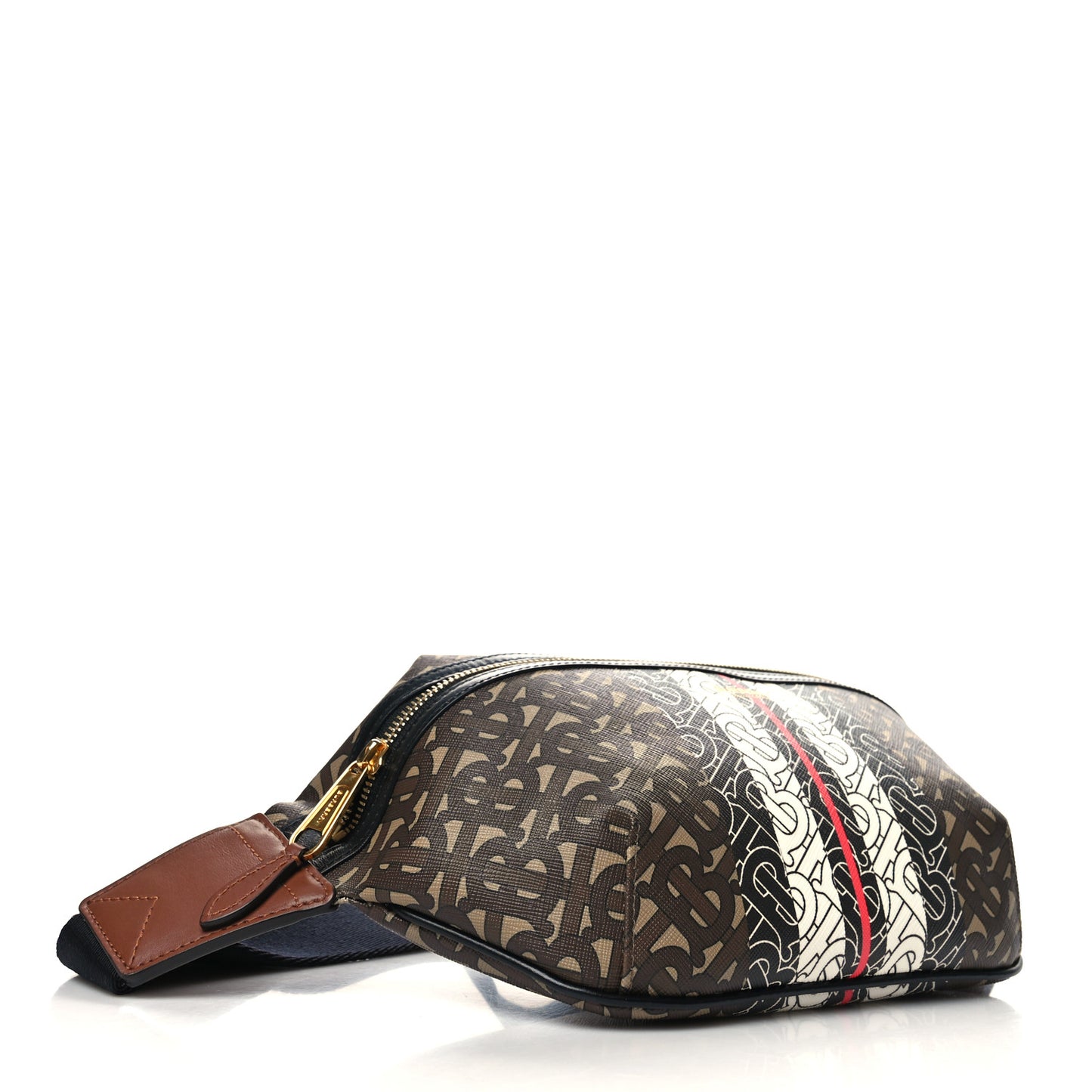 E-Canvas Monogram Stripe Medium Sonny Bum Bag Bridle Brown