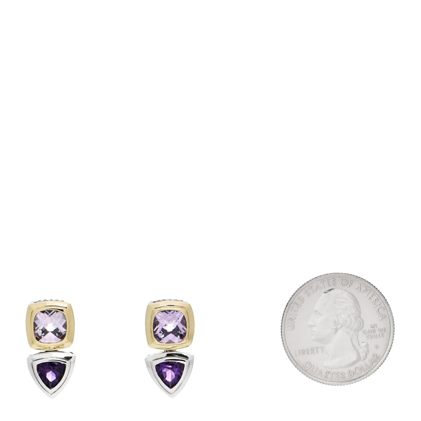 Sterling Silver 18K Yellow Gold Amethyst Drop Earrings