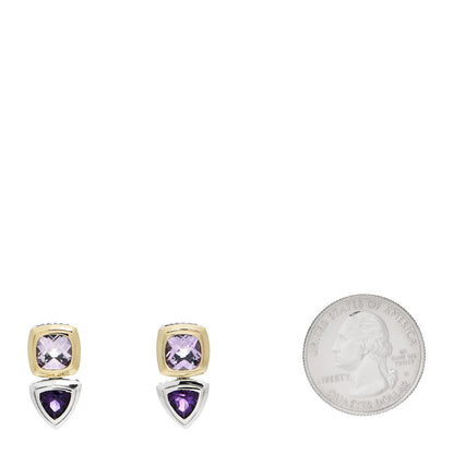 David Yurman Sterling Silver 18K Yellow Gold Amethyst Drop Earrings 2 of 4