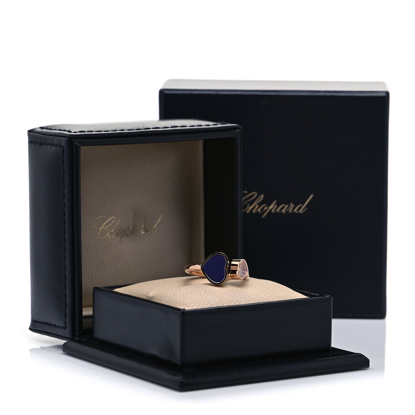 18K Rose Gold Diamond Blue Gem Happy Hearts Ring 52 6