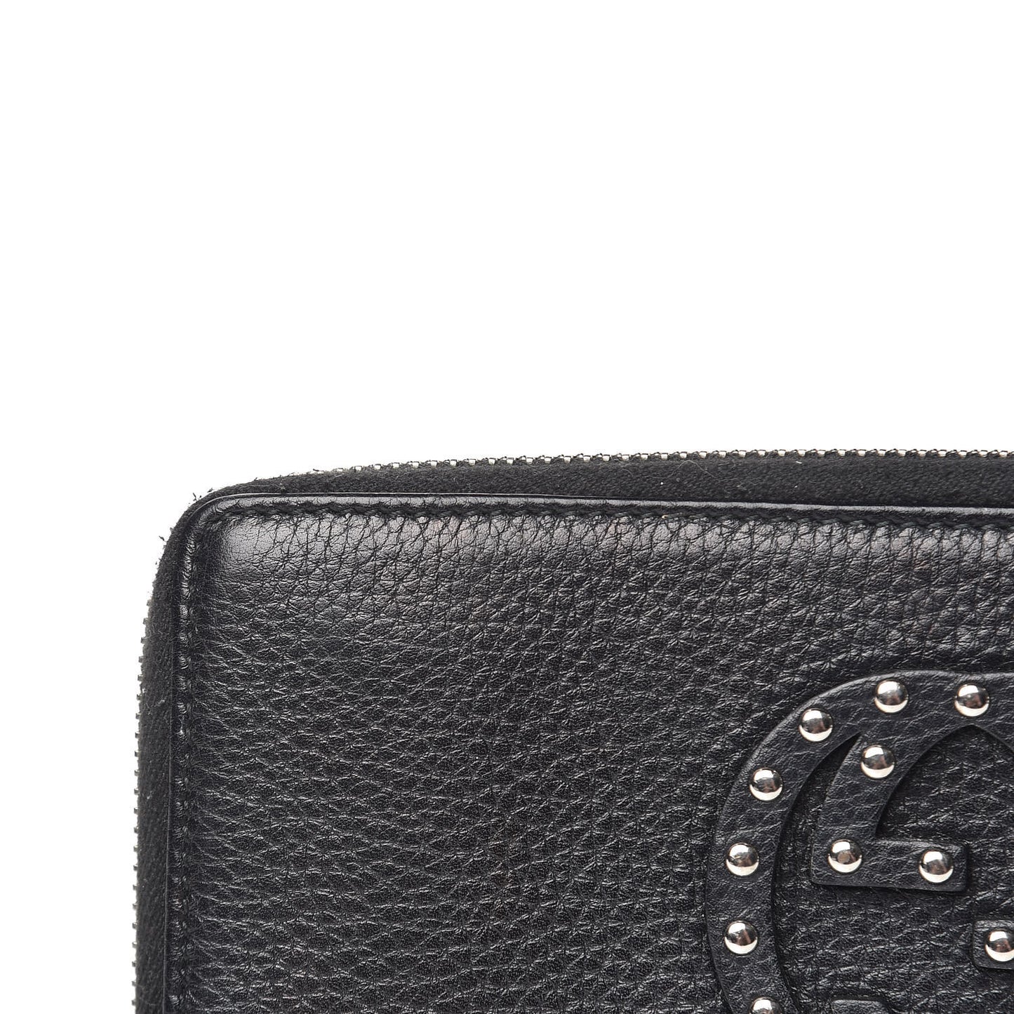 Pebbled Calfskin Studded Soho Zip Around Wallet Black