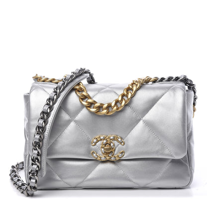 Chanel Metallic Goatskin Quilted Medium 19 Flap Silver 1 of 10