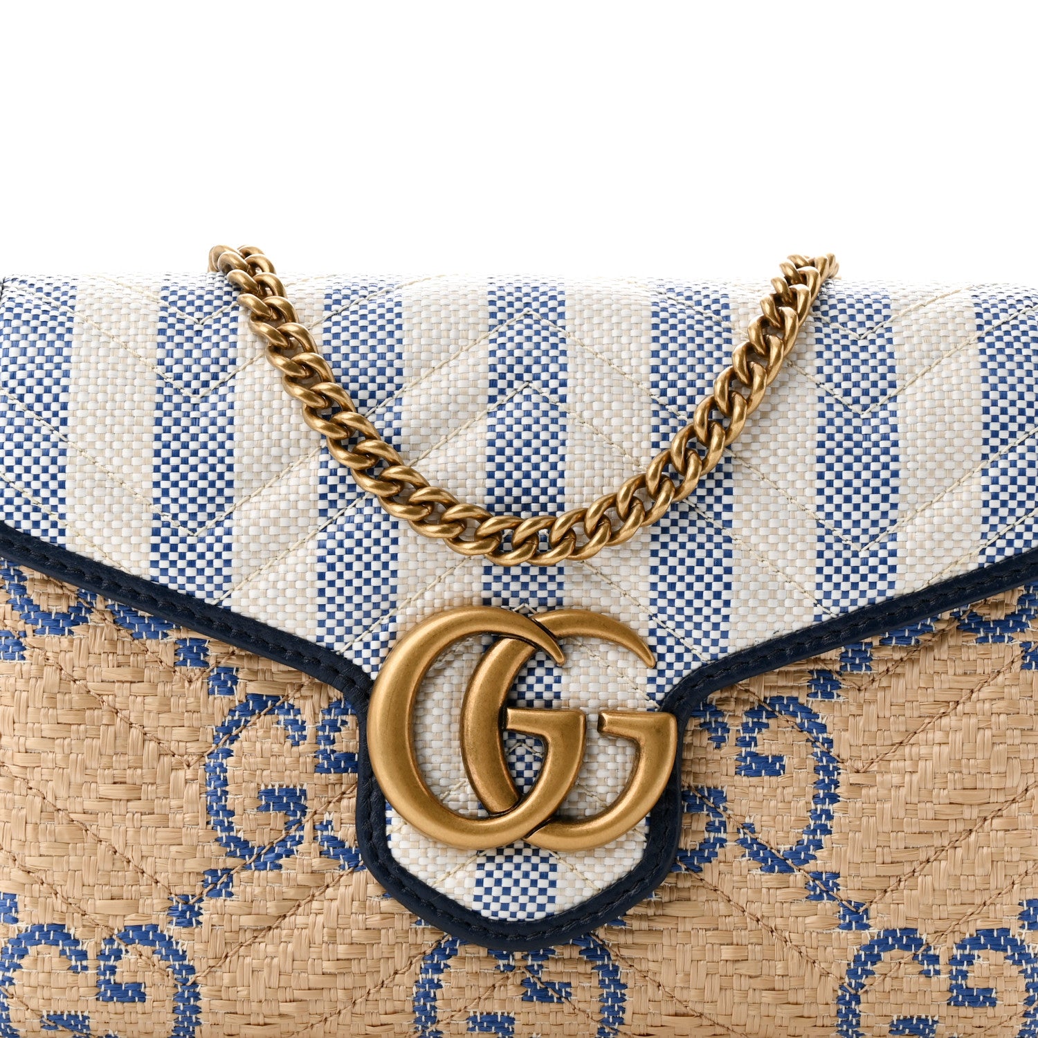 Gucci Raffia GG Monogram Matelasse GG Marmont Chain Wallet Mystic White Royale Natural 7 of 9