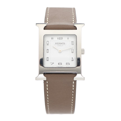 Hermes Stainless Steel Swift 26mm Heure H Hour Quartz Watch Etoupe 1 of 5