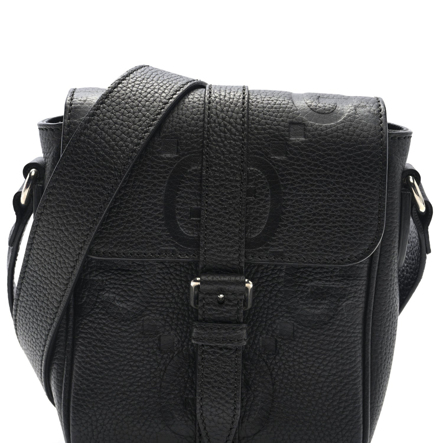 Gucci Piuma Calfskin Jumbo GG Embossed Small Messenger Bag Black 7 of 9