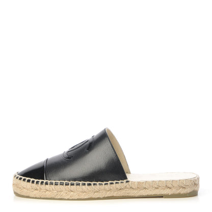 Chanel Iridescent Goatskin Patent CC Espadrille Mules 37 Black 1 of 11