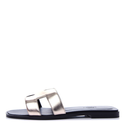 Hermes Metallic Nappa Oran Sandals 37 Rose Dore 1 of 11