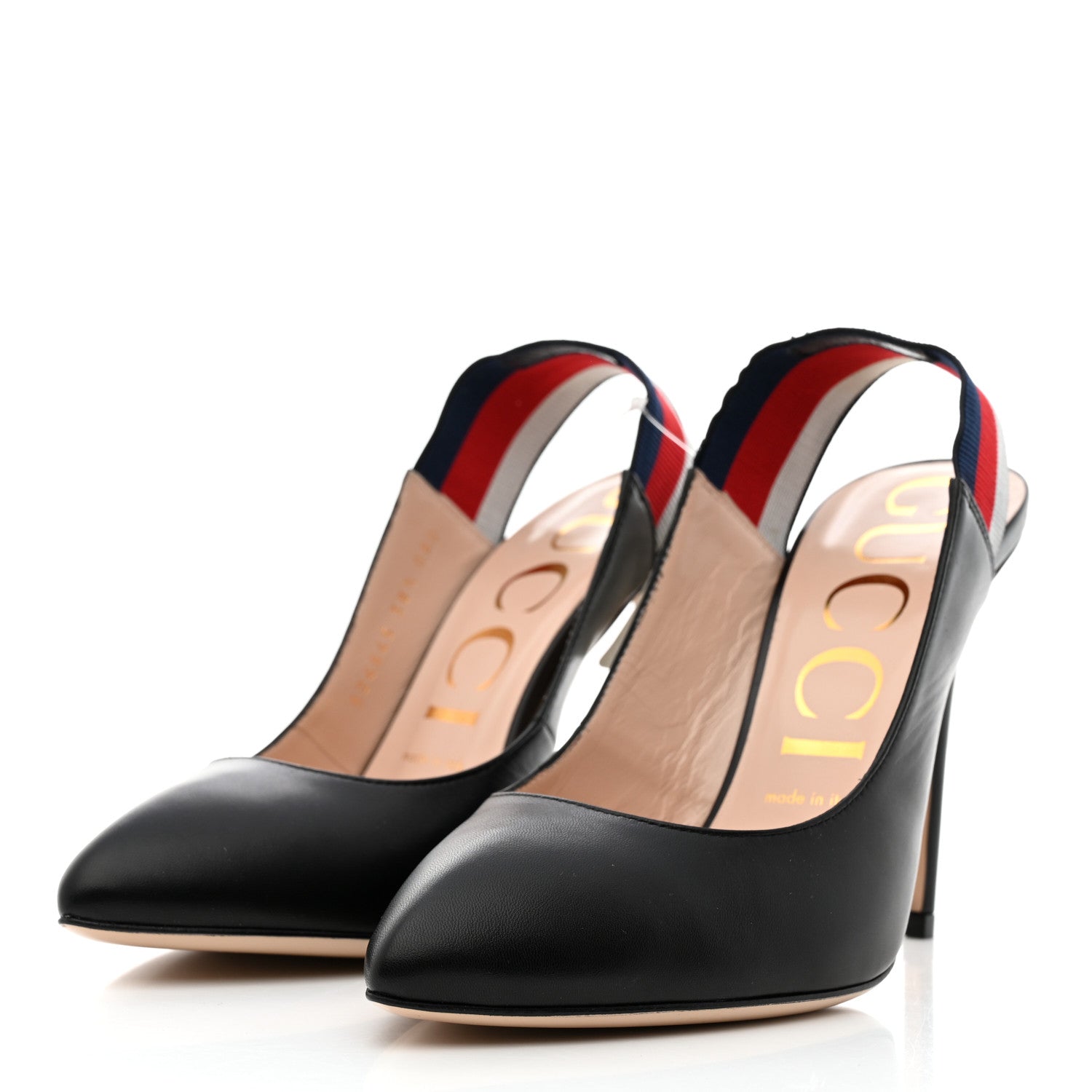 Gucci Malaga Kid Web Sylvie High Heel Slingback Pumps 38.5 Black 3 of 9