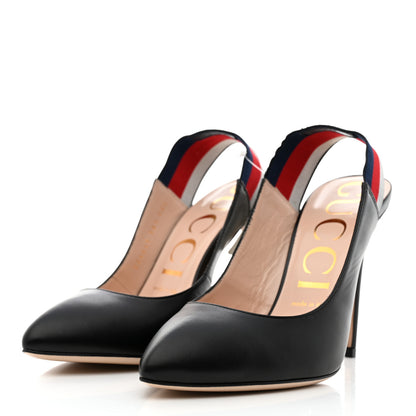 Gucci Malaga Kid Web Sylvie High Heel Slingback Pumps 38.5 Black 3 of 9