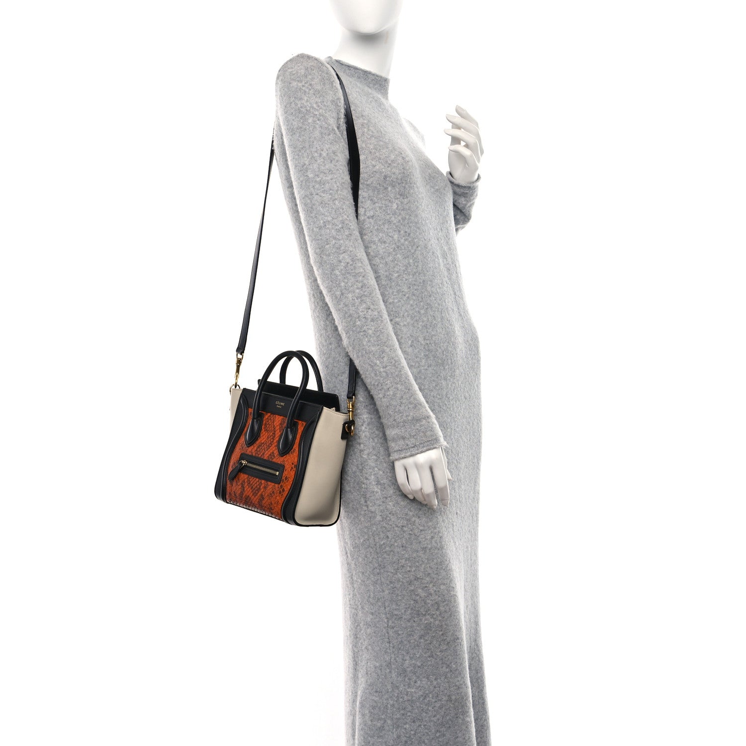 Celine Snakeskin Calfskin Nano Tri-Color Luggage Black Multicolor 2 of 11