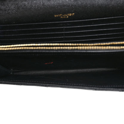 Saint Laurent Grain De Poudre Matelasse Chevron Monogram Chain Wallet Black 6 of 19