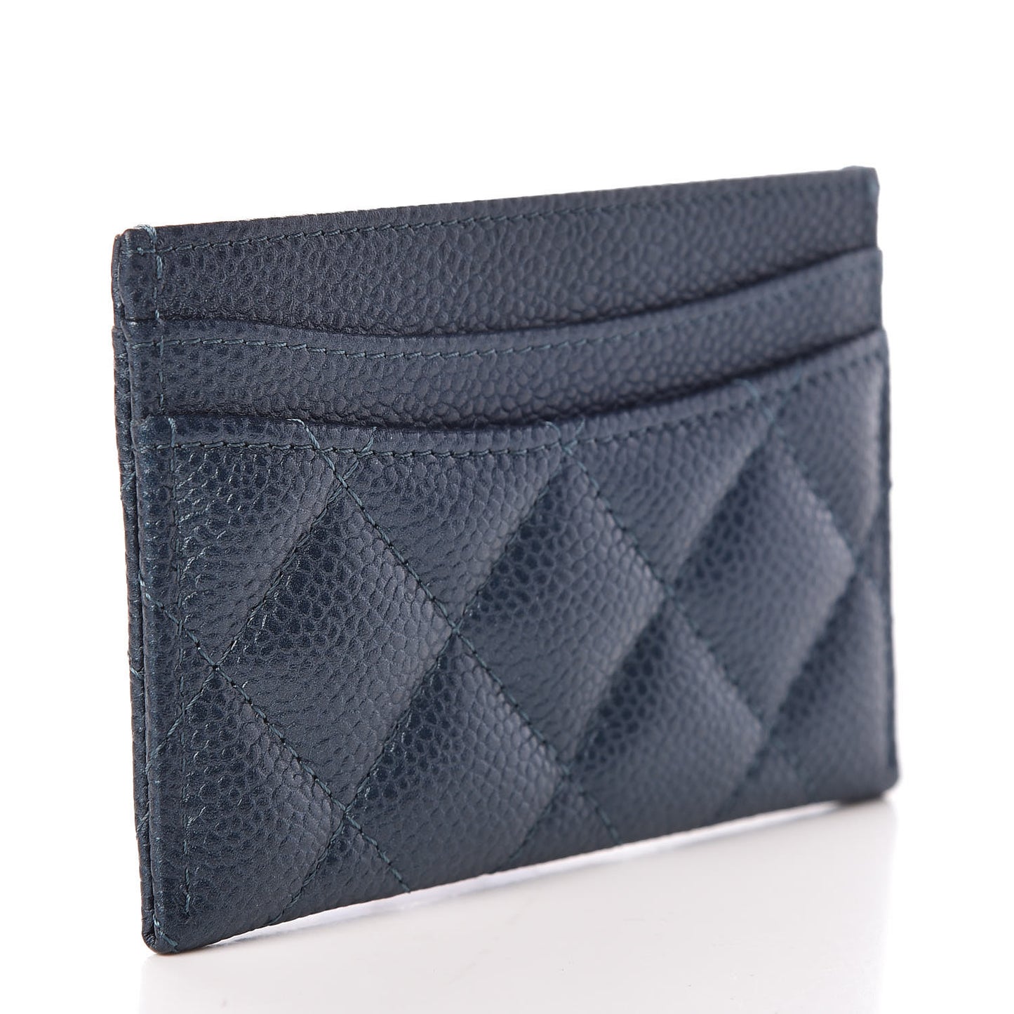 Metallic Caviar Quilted Card Holder Dark Blue