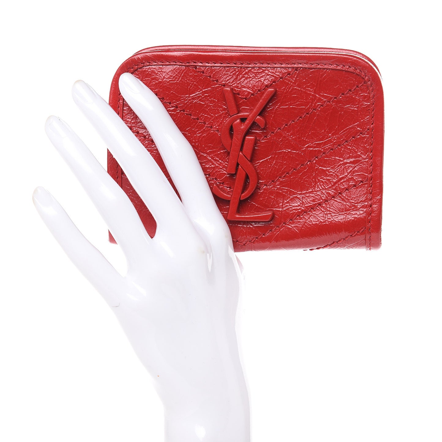 Crinkled Calfskin Matelasse Monogram Niki Card Holder Red