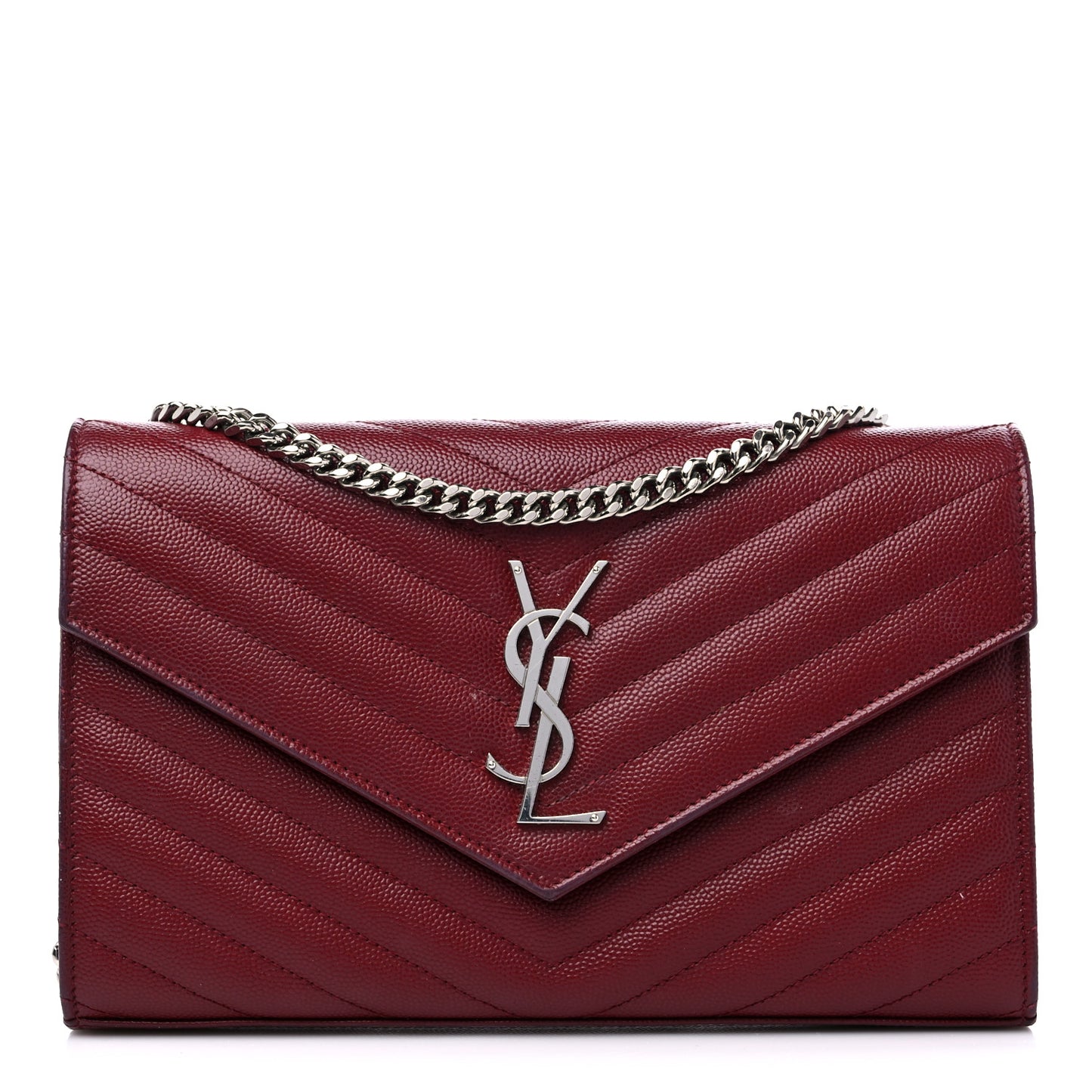 Grain De Poudre Matelasse Chevron Monogram Chain Wallet Palissandre