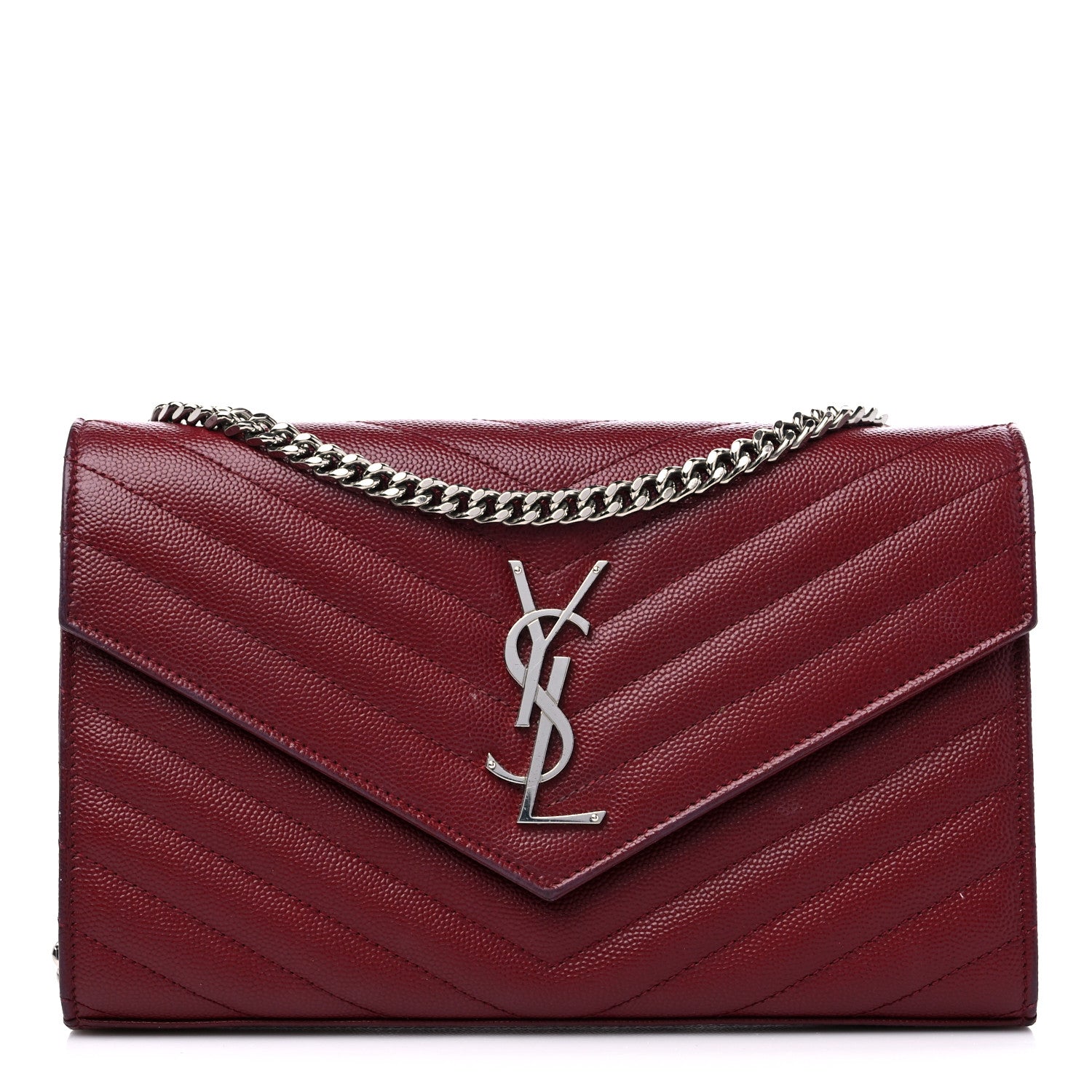 Saint Laurent Grain De Poudre Matelasse Chevron Monogram Chain Wallet Palissandre 1 of 14