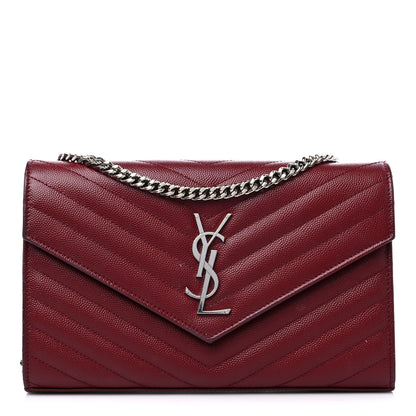 Saint Laurent Grain De Poudre Matelasse Chevron Monogram Chain Wallet Palissandre 1 of 14