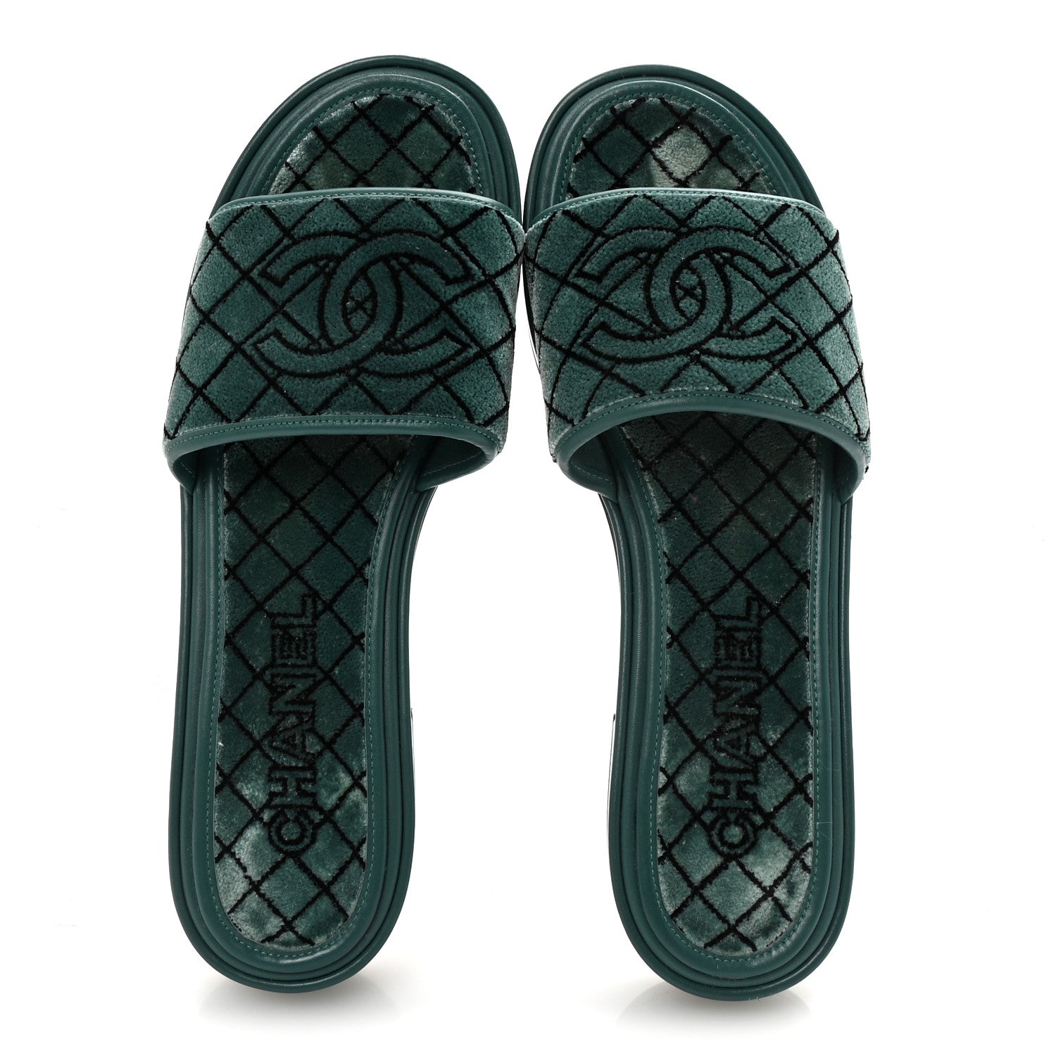 Chanel Embroidered Fabric Calfskin Slide Sandal 41 Green 2 of 10