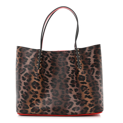 Christian Louboutin Calfskin Empire Leopard Print Spiked Large Cabarock Shopper Tote Brown 1 of 9