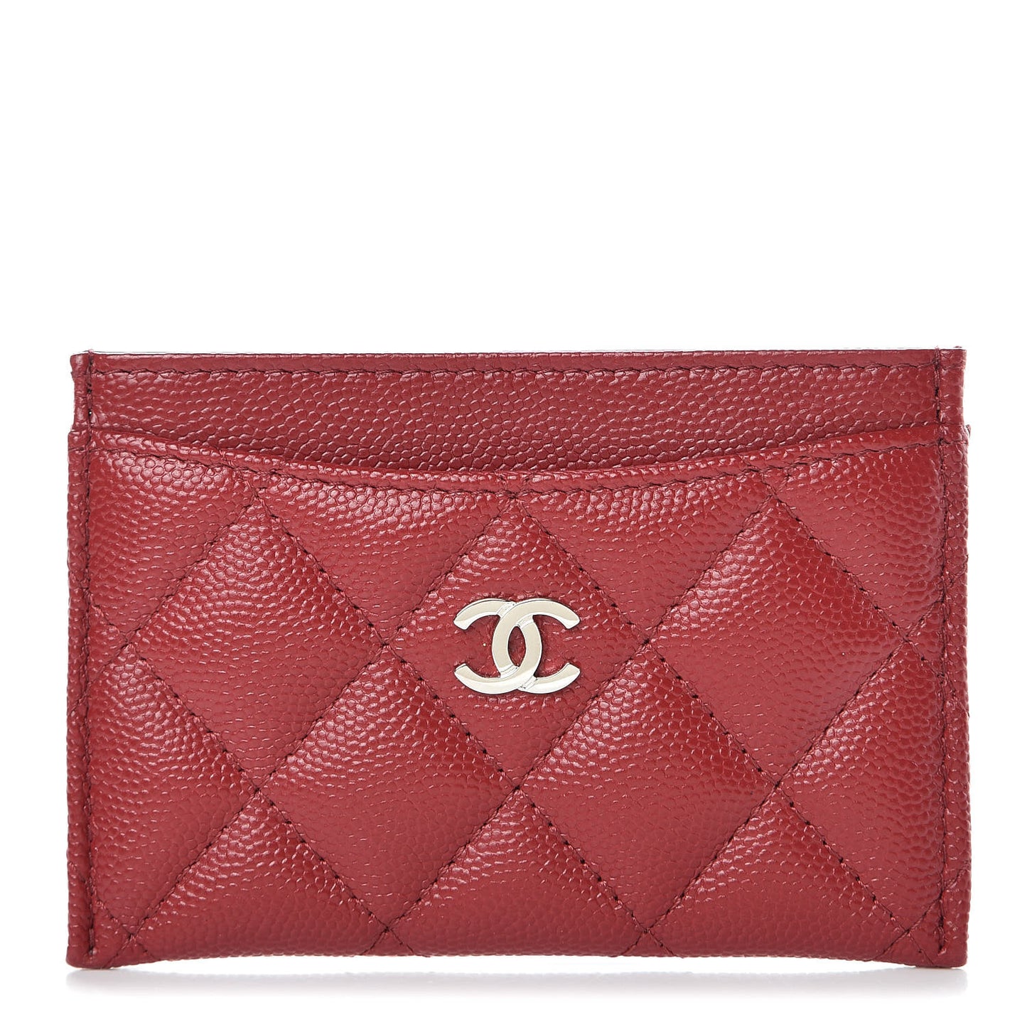 Caviar Quilted CC Card Holder Dark Red