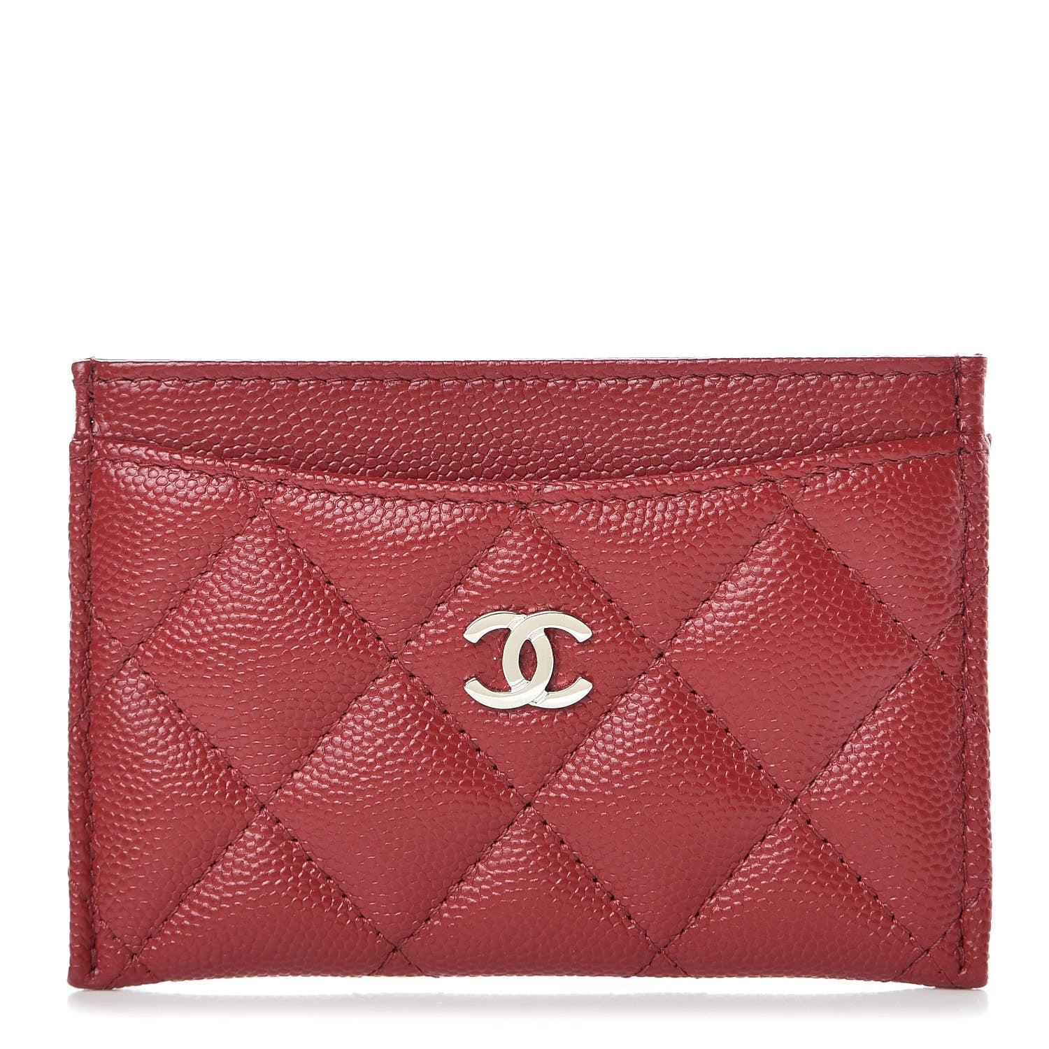 Chanel Caviar Quilted CC Card Holder Dark Red 1 of 9