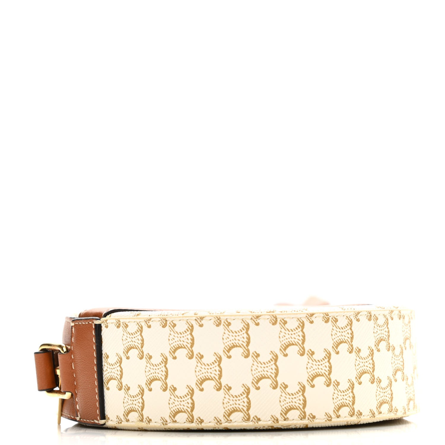 Celine Lambskin Triomphe Canvas Round Purse On Strap White Tan 4 of 8