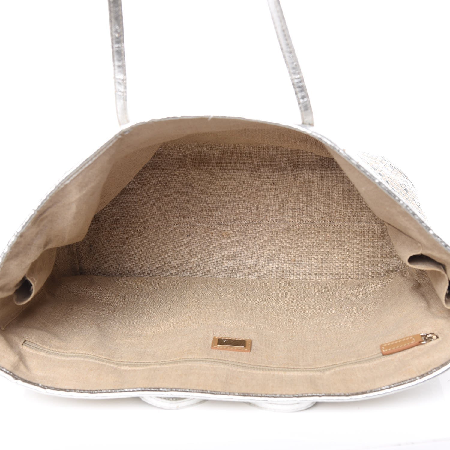 Fendi Canvas Metallic Calfskin Woven FF Roll Tote Silver 6 of 19