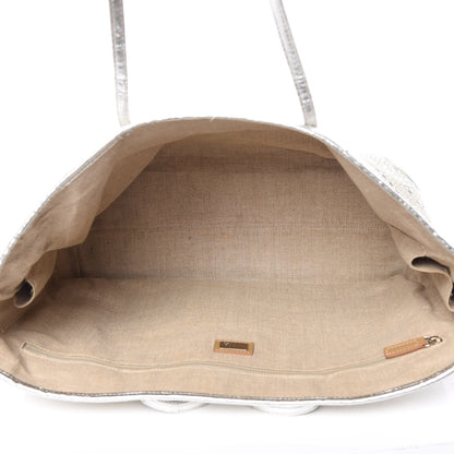 Fendi Canvas Metallic Calfskin Woven FF Roll Tote Silver 6 of 19