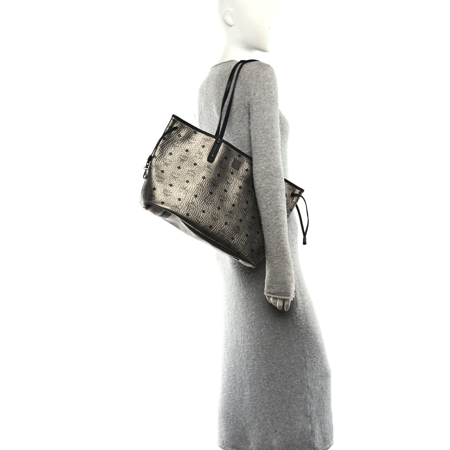 MCM Metallic Visetos Medium Reversible Shopper Tote Silver Black 2 of 18