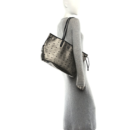 MCM Metallic Visetos Medium Reversible Shopper Tote Silver Black 2 of 18
