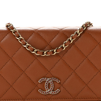 Chanel Shiny Caviar Quilted Strass Wallet On Chain WOC Light Brown 9 of 11
