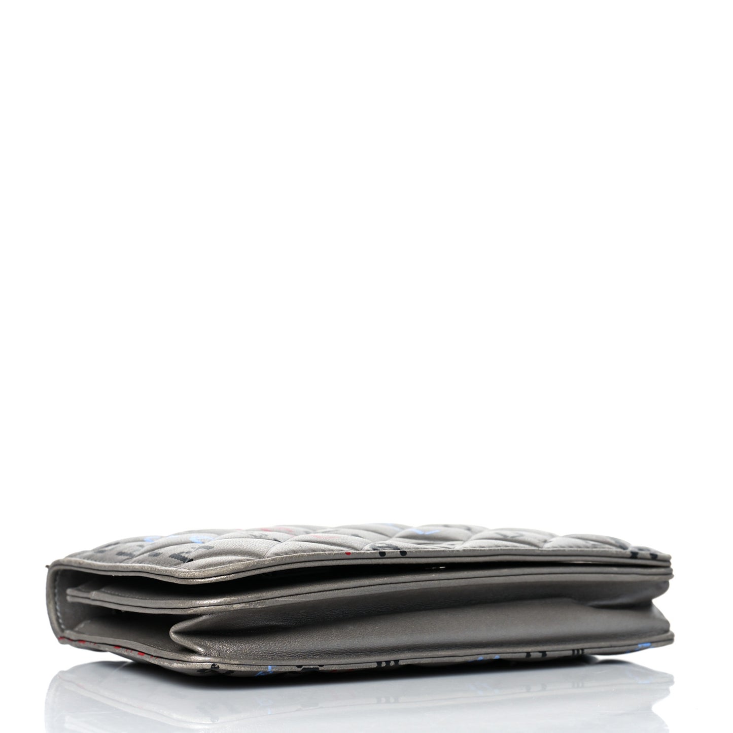 Metallic Lambskin Quilted Data Center Wallet On Chain WOC Silver